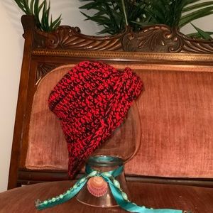 Red and black blended cloche crochet hat